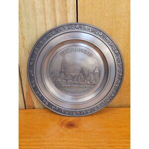 Vintage Ulm/Donau Pewter Wall Plate With Detailed Engraving By Zinn Becker